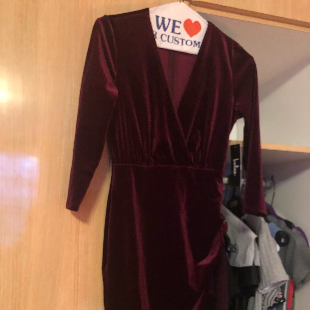 Burgundy velvet wrap dress